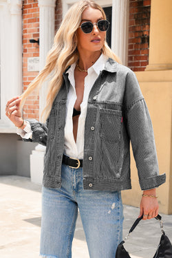 Black Washed Oversized Pocketed Denim Jacket