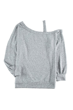 Gray Loose Fit Long Sleeve One Shoulder Top