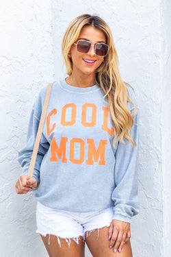 Gray Cool Mom Graphic Print Cording Sweatshirt