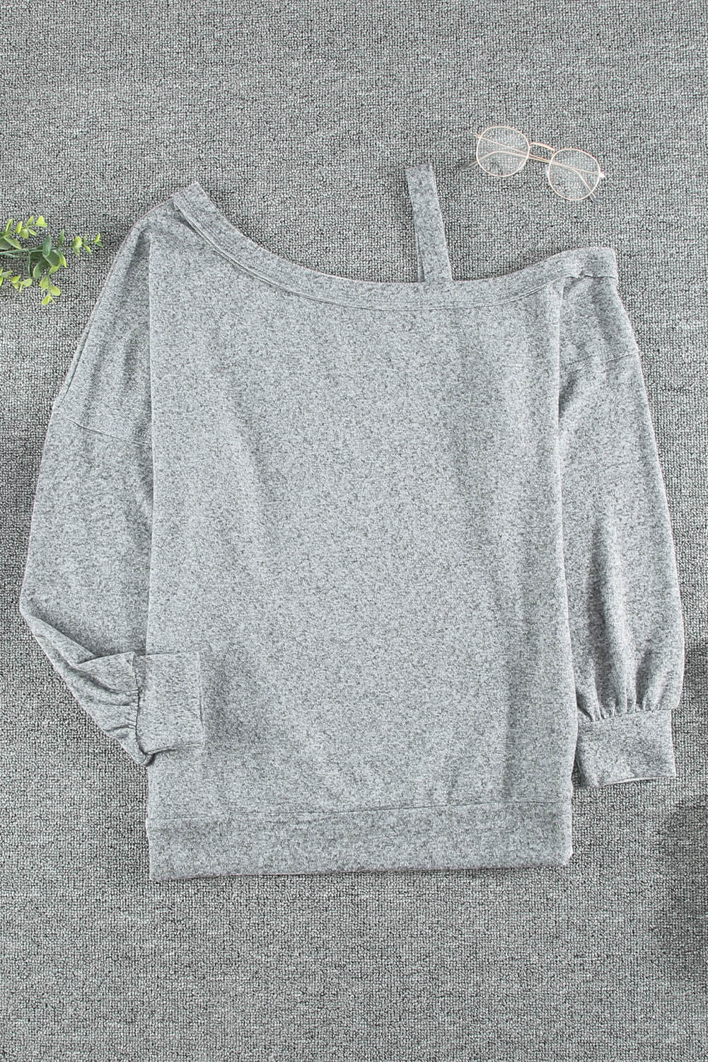 Gray Loose Fit Long Sleeve One Shoulder Top