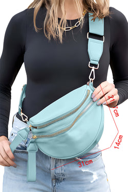 Bright Pink Strap Double Zipper Crossbody Bag