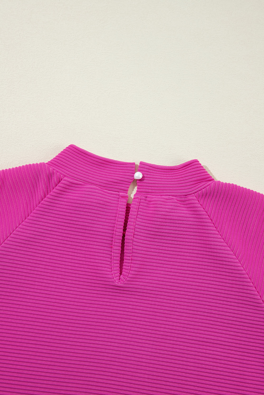 Strawberry Pink Textured Knit Mock Neck Raglan Sleeve Loose Top