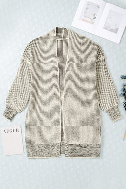 Grey Plaid Contrast Trim Casual Knit Cardigan