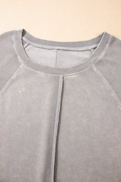 Light French Beige Patchwork Raglan Sleeve Exposed Seam Sweatshirt