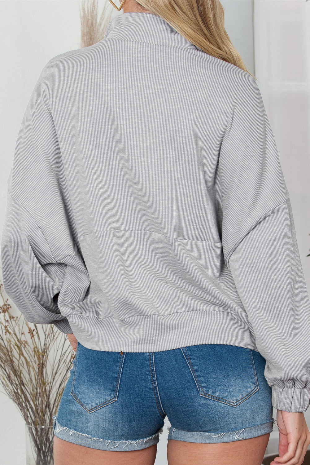 Gray Loose Dolman Sleeve Quarter Zip Sweatshirt