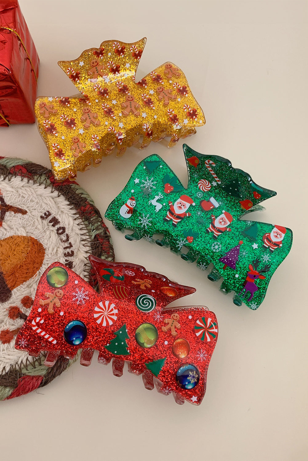 Dark Green Christmas Cartoon Graphic Hair Claw Clip