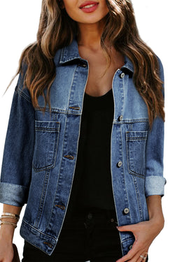 Black Washed Oversized Pocketed Denim Jacket