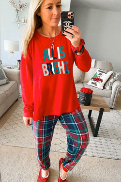 Multicolor ALL IS BRIGHT Christmas Plaid Pajama Set