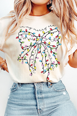 White Colorful Lights Bowknot Graphic T Shirt