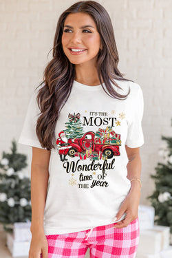 White Christmas Pattern Slogan Print Crew Neck T Shirt