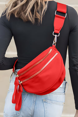 Bright Pink Strap Double Zipper Crossbody Bag