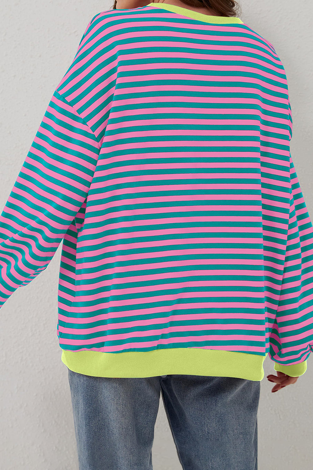 Sky Blue Stripe Contrast Edge Oversized Pullover