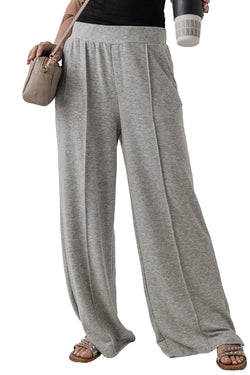 Medium Grey Central Seam Wide Leg High Waist Casual Pants