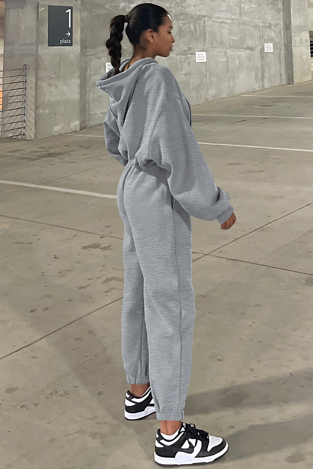 Gray Solid Drop Shoulder Hoodie and Jogger Set