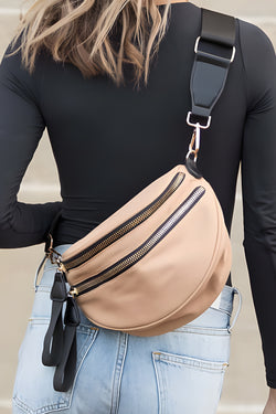 Bright Pink Strap Double Zipper Crossbody Bag