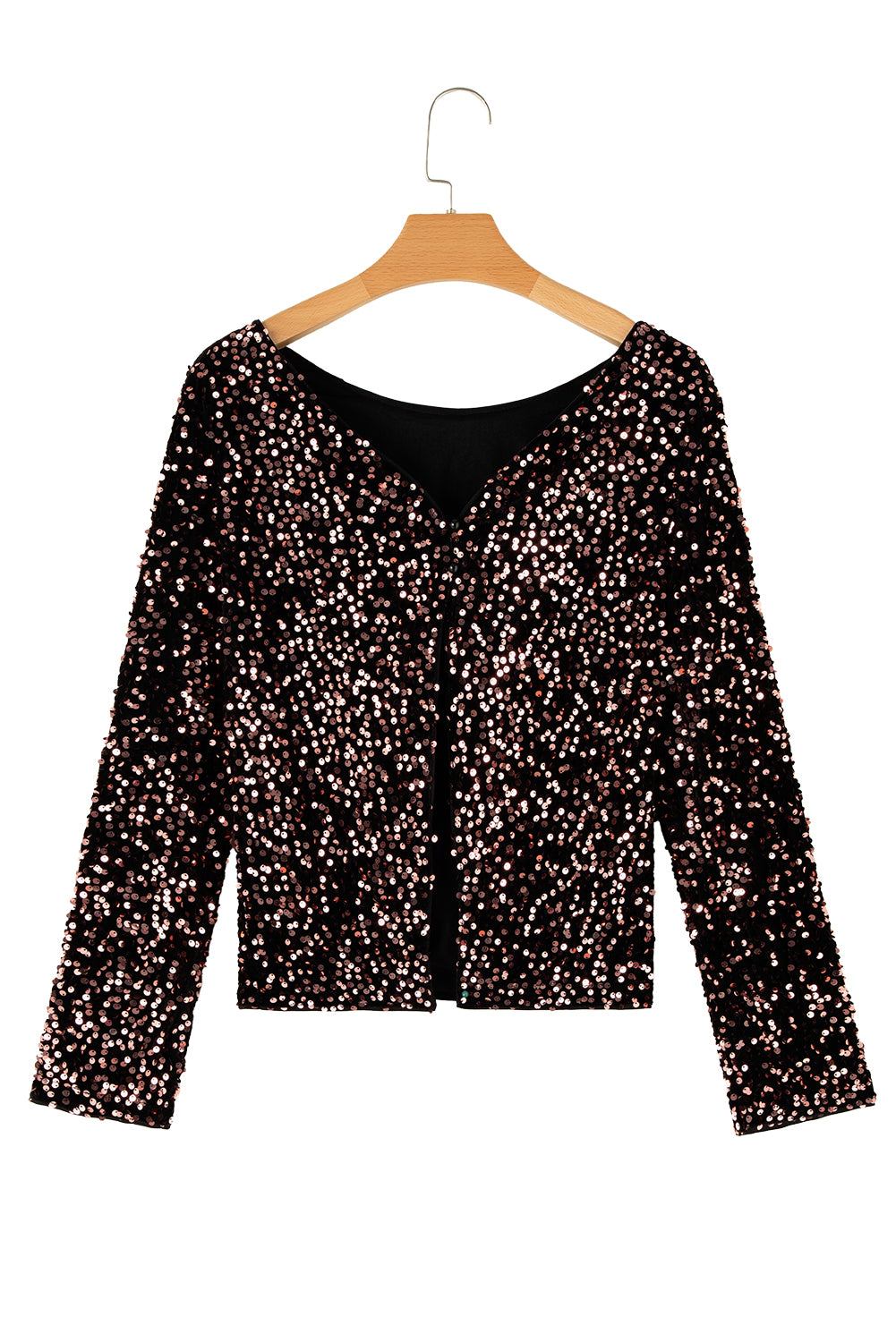 Chicory Coffee Sequin Twist Backless Long Sleeve Top