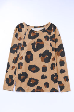 Leopard Print Drop Shoulder Pullover Long Sleeve Top