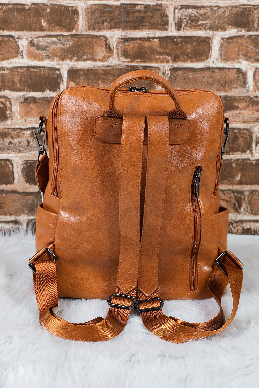 Brown Tassel Decor Retro PU Large Capacity Backpack