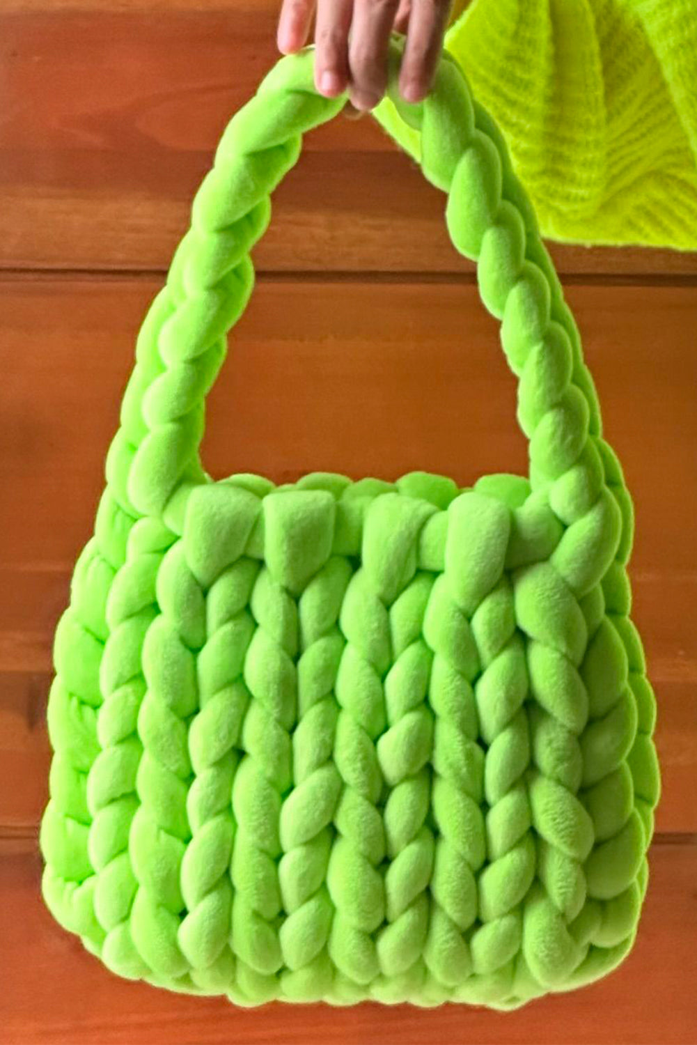 Pear Green Woven Chunky Yarn Tote Bag