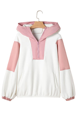 Pink Patchwork Half Zip Oversized Sherpa Hoodie