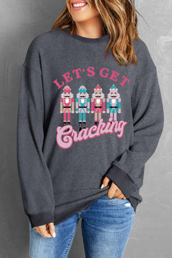 Gray Lets Get Cracking Nutcracker Corded Graphic Sweatshirt