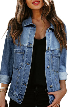 Black Washed Oversized Pocketed Denim Jacket