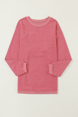 Festival Fuchsia Plain Drop Sleeve Crinkle Rib Oversized Sweatshirt