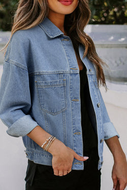 Black Washed Oversized Pocketed Denim Jacket