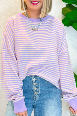 Brown Stripe Drop Shoulder Long Sleeve Top