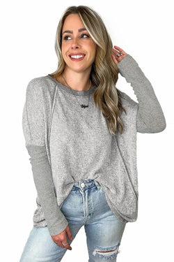 Grey Patchwork Pullover Long Sleeve Top for Women