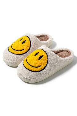 White Smile Face Print Non-slip Plush Home Slippers