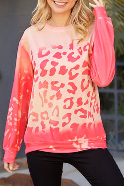 Pink Cheetah Print Drop Sleeve Bleached Sweatshirt