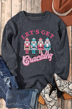 Gray Lets Get Cracking Nutcracker Corded Graphic Sweatshirt