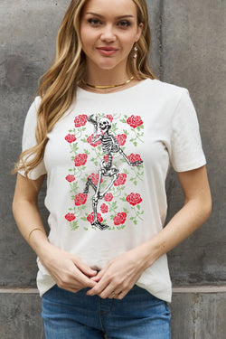 Simply Love Full Size Skeleton & Rose Graphic Cotton Tee