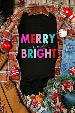 Black MERRY and BRIGHT Crew Neck Graphic Tee