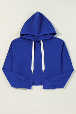 Sachet Pink Drop Shoulder Drawstring Cropped Hoodie