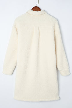 Beige Contrast Flap Pocket Single Breasted Teddy Coat