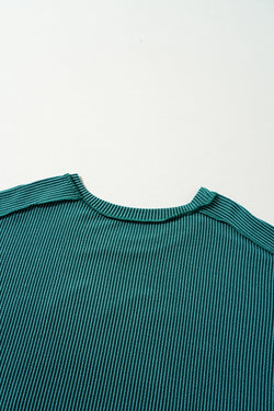 Green Merry Christmas Exposed Seam Ribbed Top