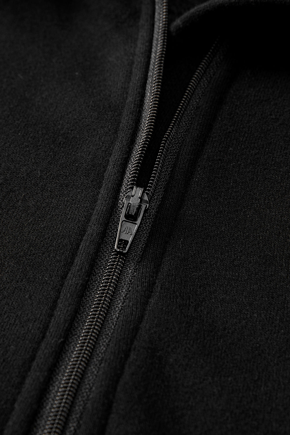 Black Zip Up Stand Collar Ribbed Thumbhole Sleeve Sweatshirt