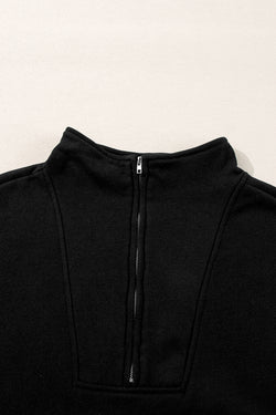 Black Zip-up Stand Neck Kangaroo Pocket Sweatshirt