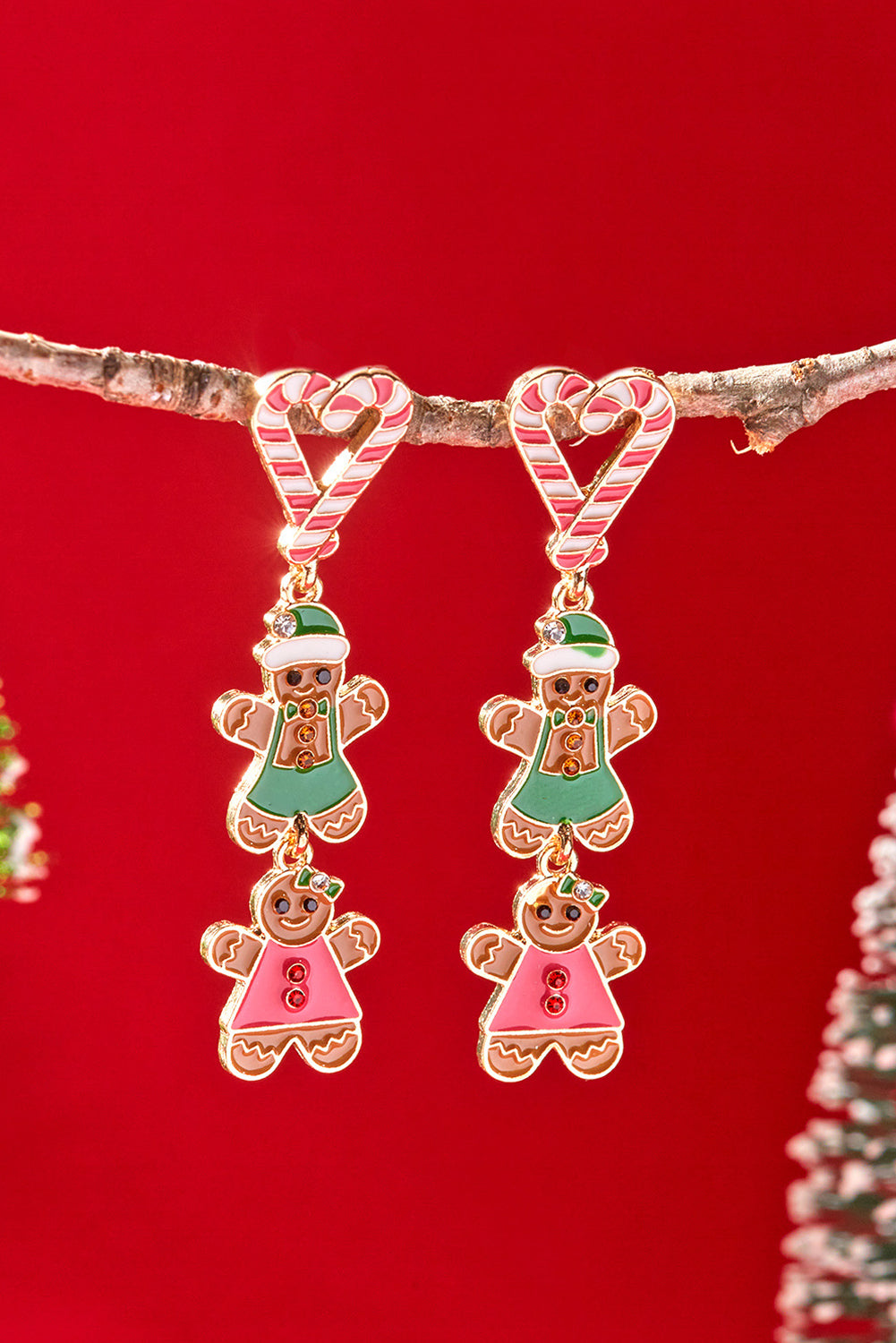 Thai Curry Christmas Candy Cane Gingerbread Drop Earrings
