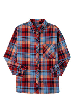 Red Plus Size Plaid Print Buttoned Shirt