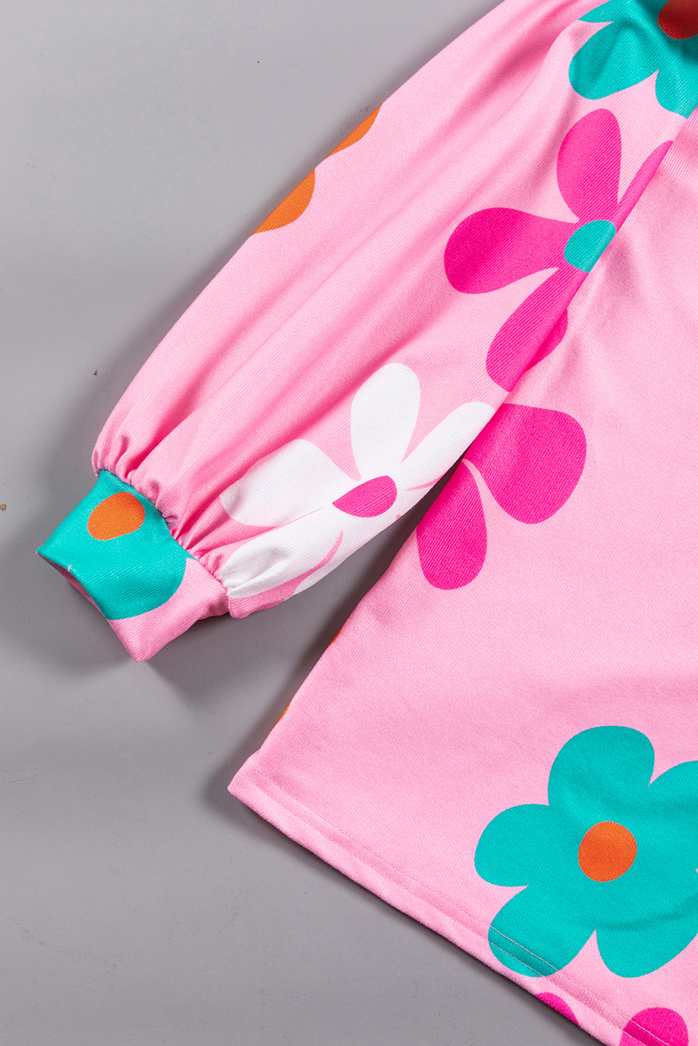 Pink 60s Floral Print Drop Shoulder Tunic Top