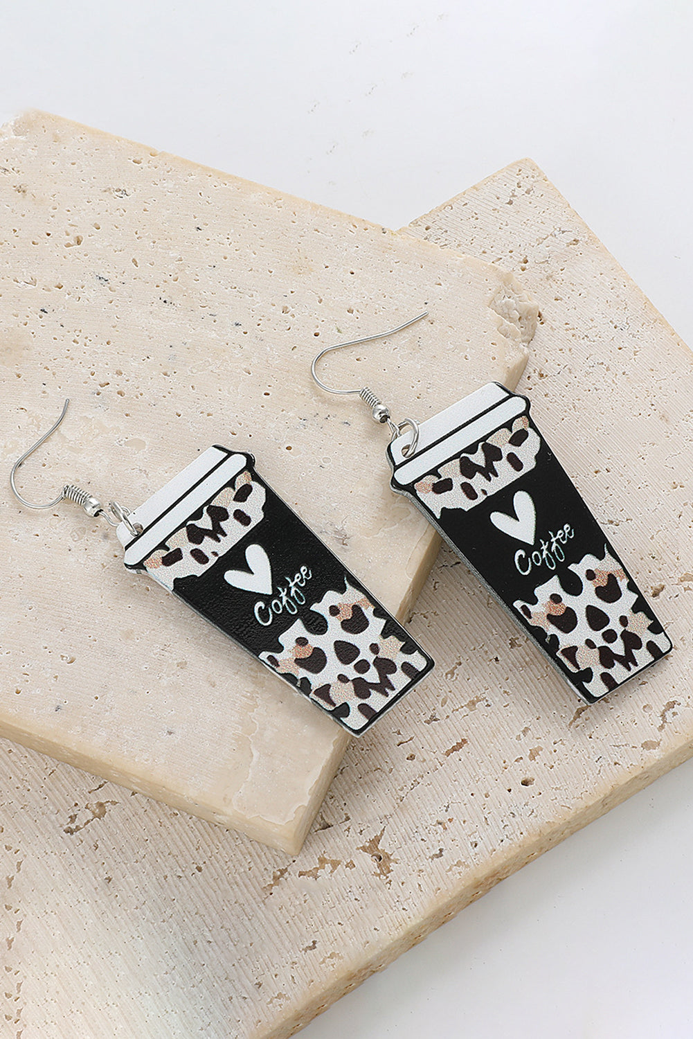 Black Leopard Coffee Print Beverage Cup Shape Earrings