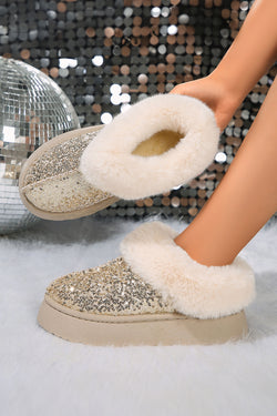 Gold Sequin Plush Lined Thick Sole Snow Boots