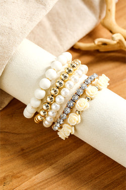 White 5pcs Bohemian Flower Beads Bracelet