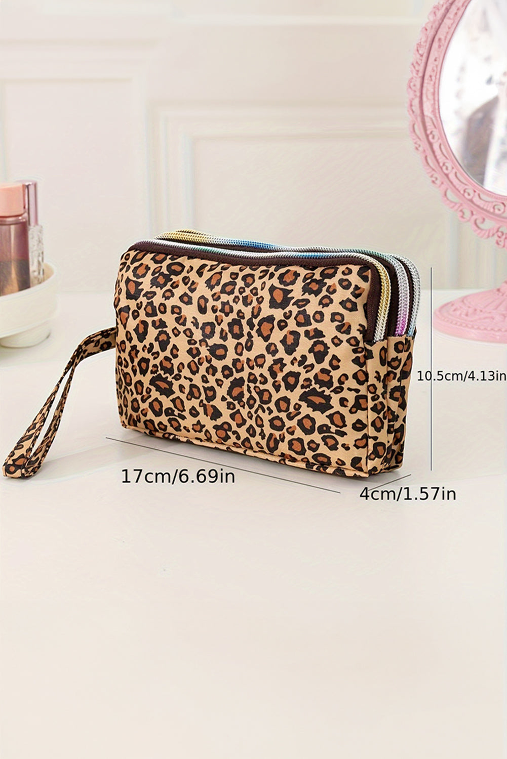 Brown Leopard Print PU Leather Wristlet Zipper Wallet