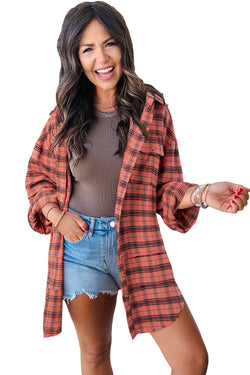 Green Plaid Long Sleeve Distressed Hem Shirt