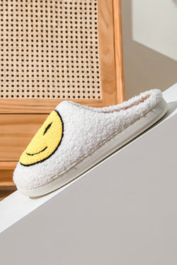 White Smile Face Print Non-slip Plush Home Slippers