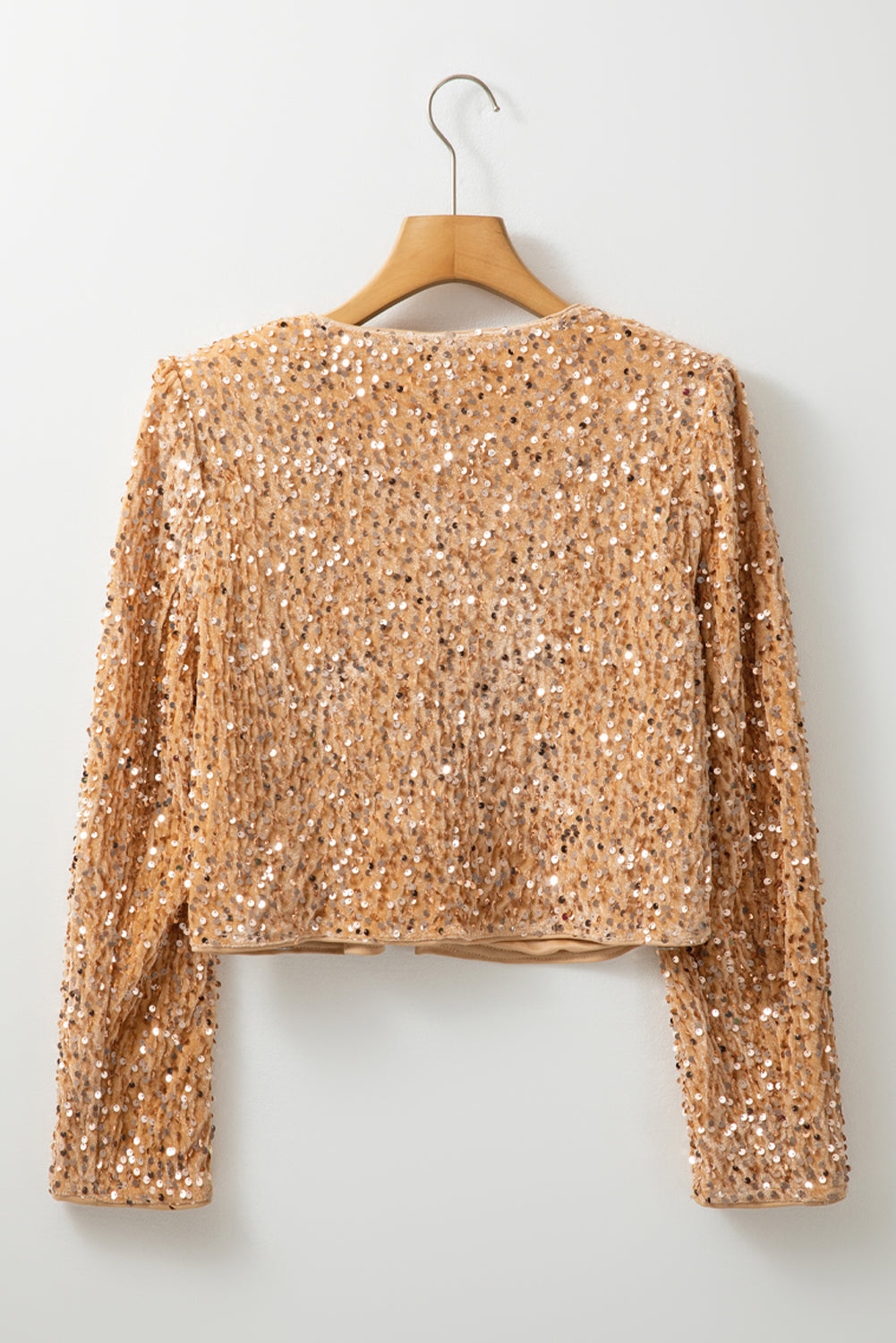 Black Sequin Open Front Collarless Jacket